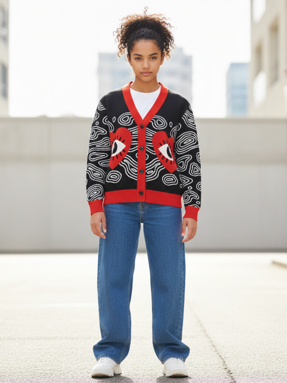 In The Blink of an Eye in Black Knitted Cardigan