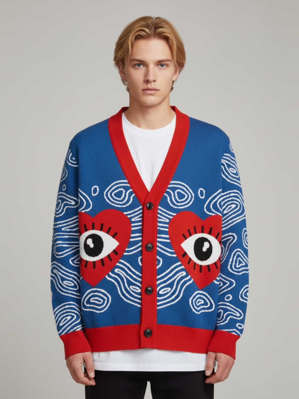 In The Blink of an Eye in Blue Knitted Cardigan