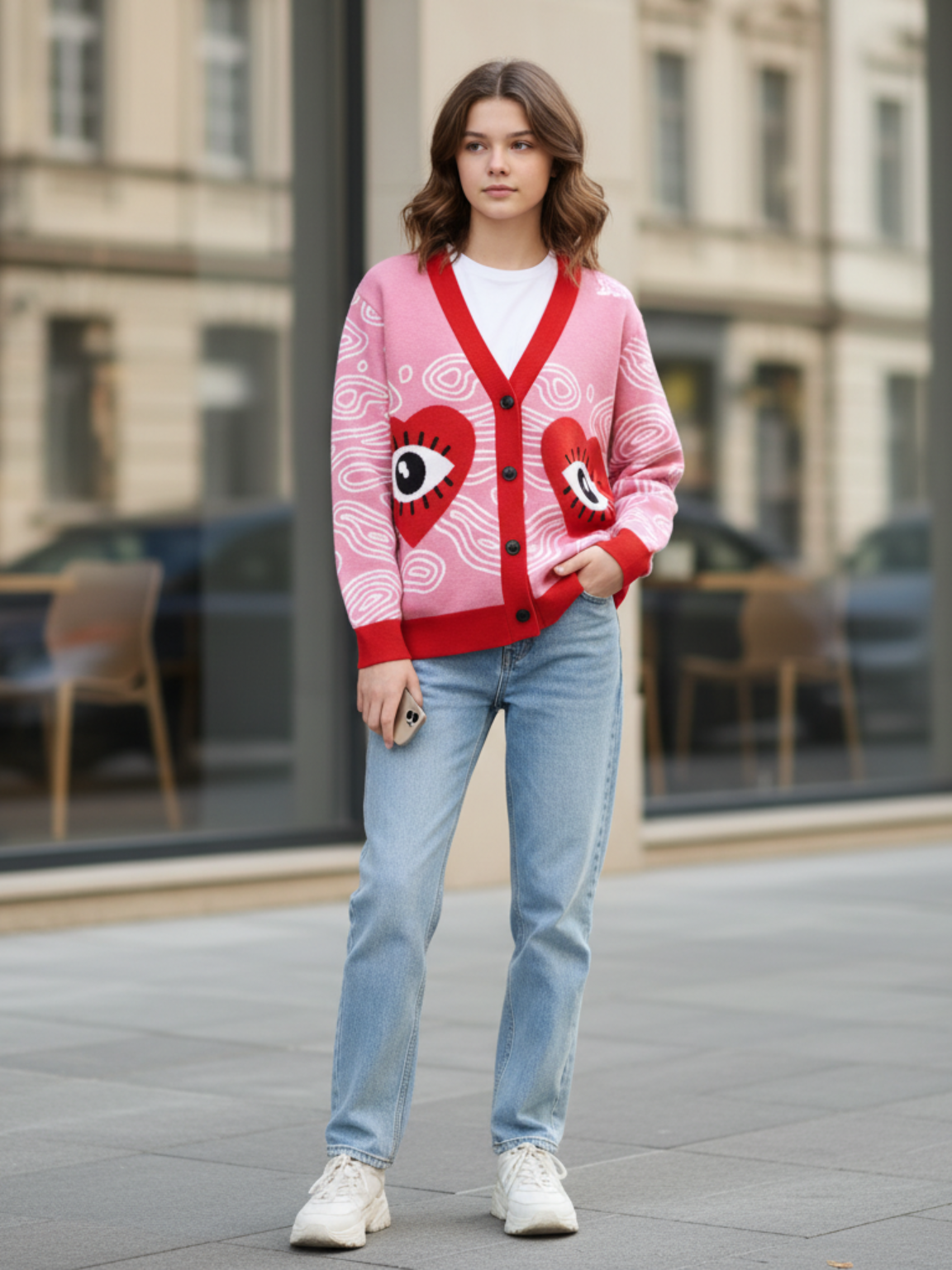 In The Blink of an Eye in Pink Knitted Cardigan