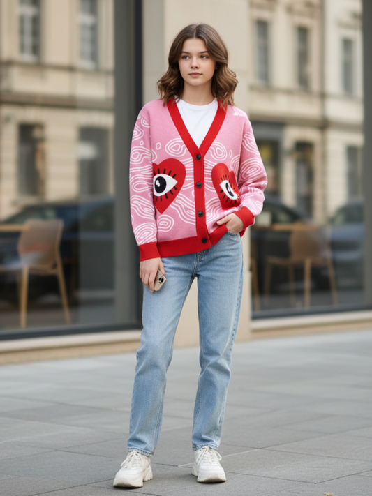 In The Blink of an Eye in Pink Knitted Cardigan