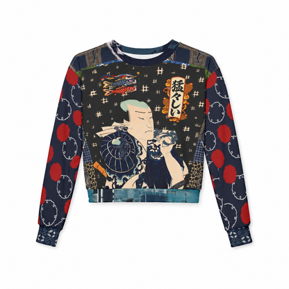 Indigo Edo Kabuki Black Warrior in Kanji -  Be Fierce Cropped Sweatshirt (Gold Label)