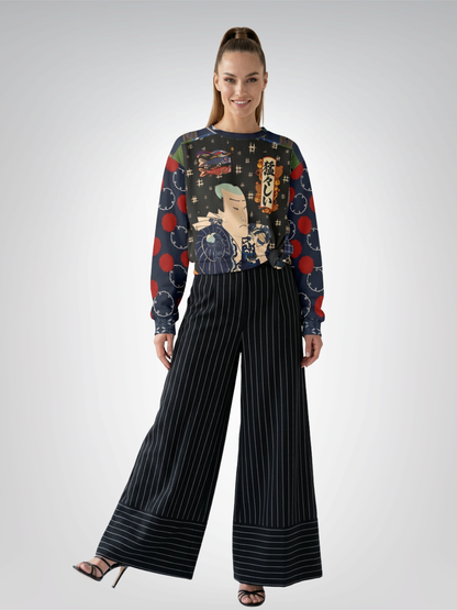 Indigo Edo Kabuki Black Warrior in Kanji -  Be Fierce Unisex Sweatshirt (Gold Label)