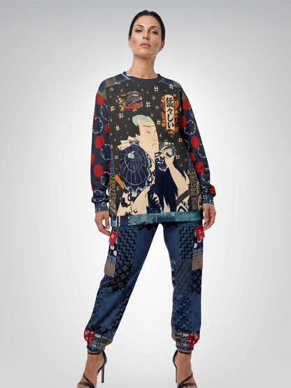 Indigo Edo Kabuki Black Warrior in Kanji -  Be Fierce Unisex Sweatshirt (Gold Label)