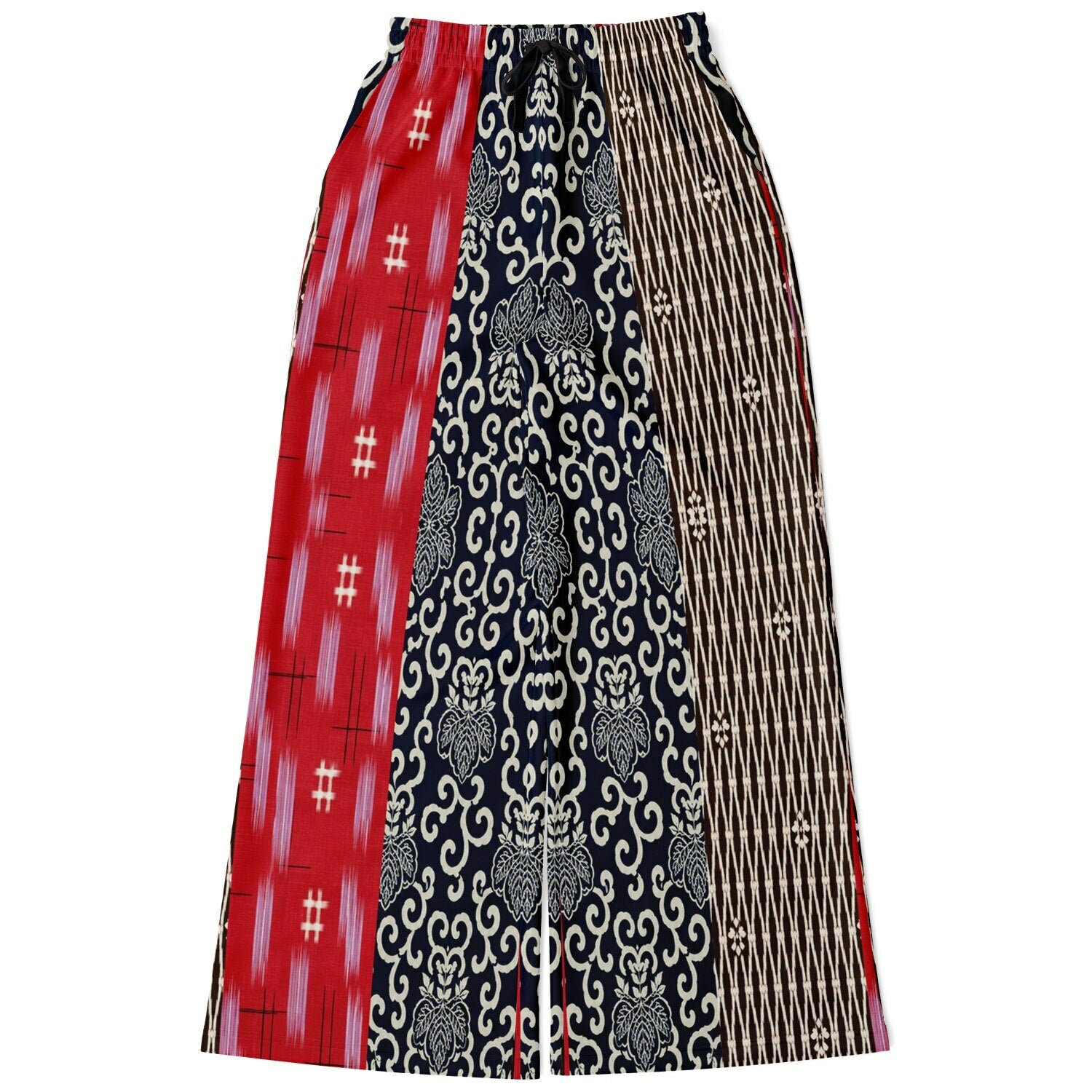 Indigo Edo Kabuki Patchwork Stripe Eco-Poly Wide Leg Pants