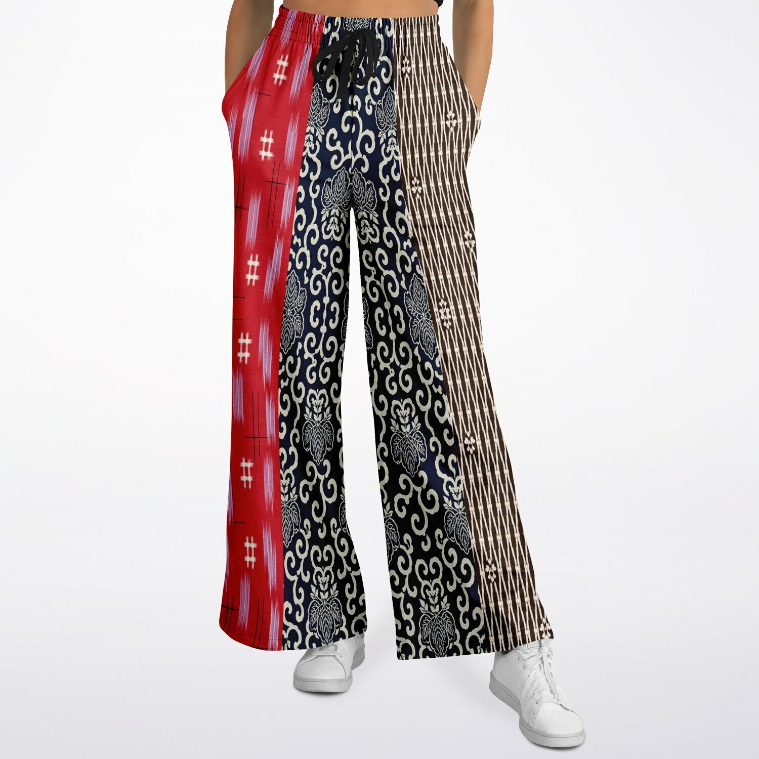 Indigo Edo Kabuki Patchwork Stripe Eco-Poly Wide Leg Pants