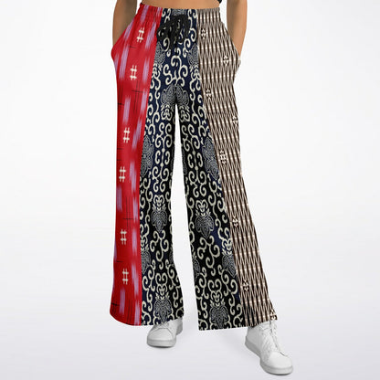 Indigo Edo Kabuki Patchwork Stripe Eco-Poly Wide Leg Pants