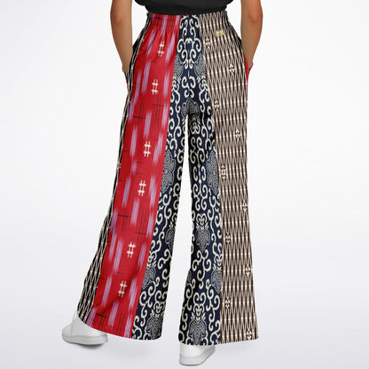 Indigo Edo Kabuki Patchwork Stripe Eco-Poly Wide Leg Pants