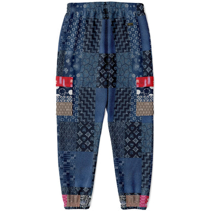 Indigo Edo Kabuki Warrior Patchwork Eco-Poly Cargo Joggers
