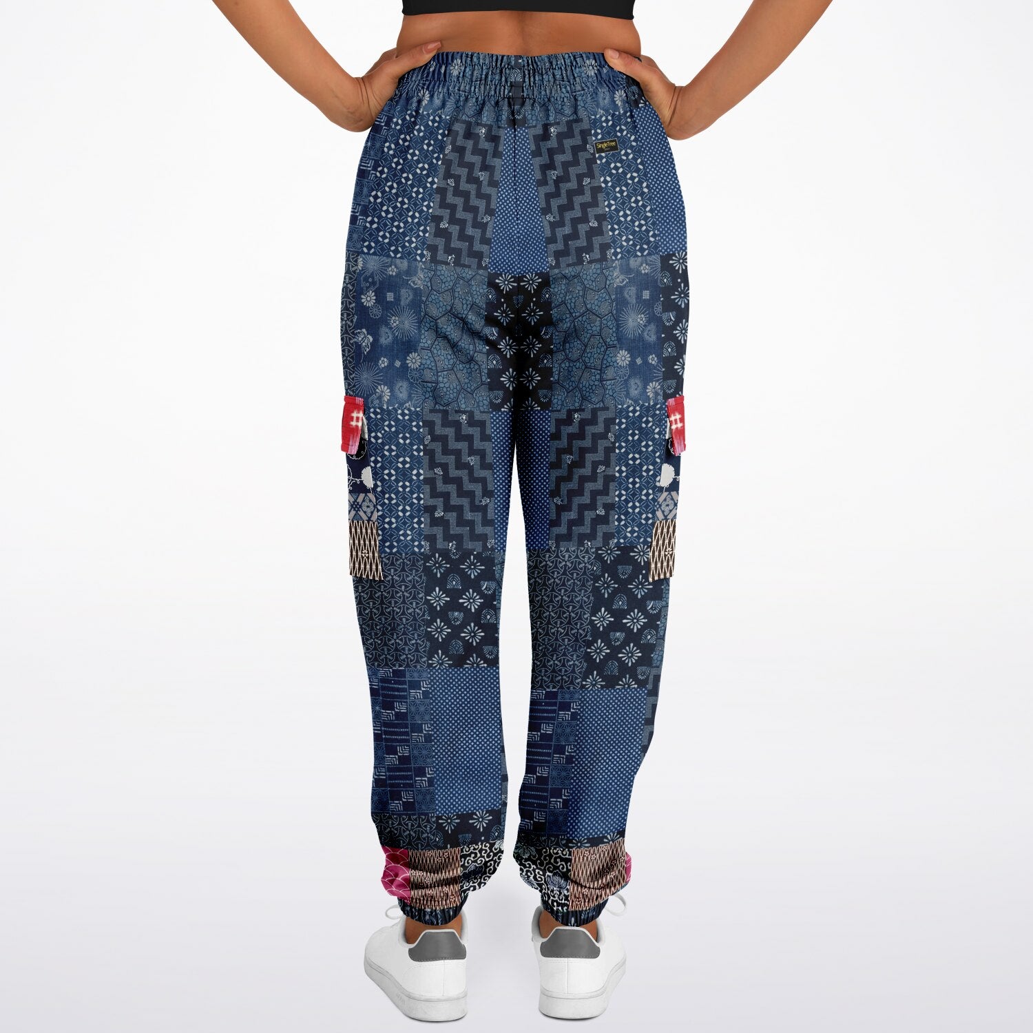 Indigo Edo Kabuki Warrior Patchwork Eco-Poly Cargo Joggers