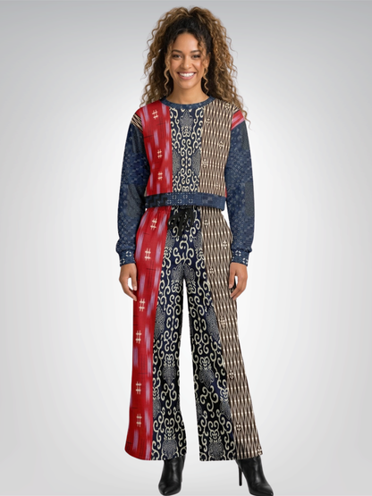 Indigo Edo Kabuki Patchwork Cropped Sweatshirt (Gold Label)