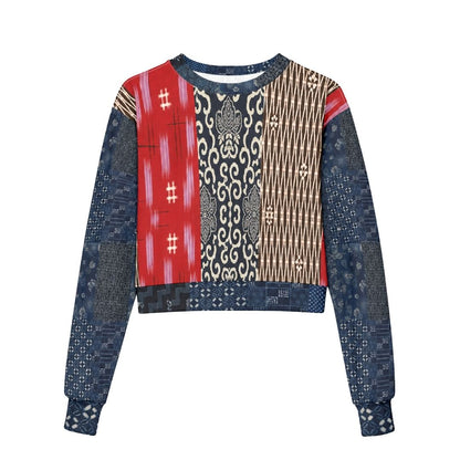 Indigo Edo Kabuki Patchwork Cropped Sweatshirt (Gold Label)