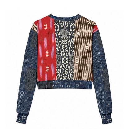 Indigo Edo Kabuki Patchwork Cropped Sweatshirt (Gold Label)
