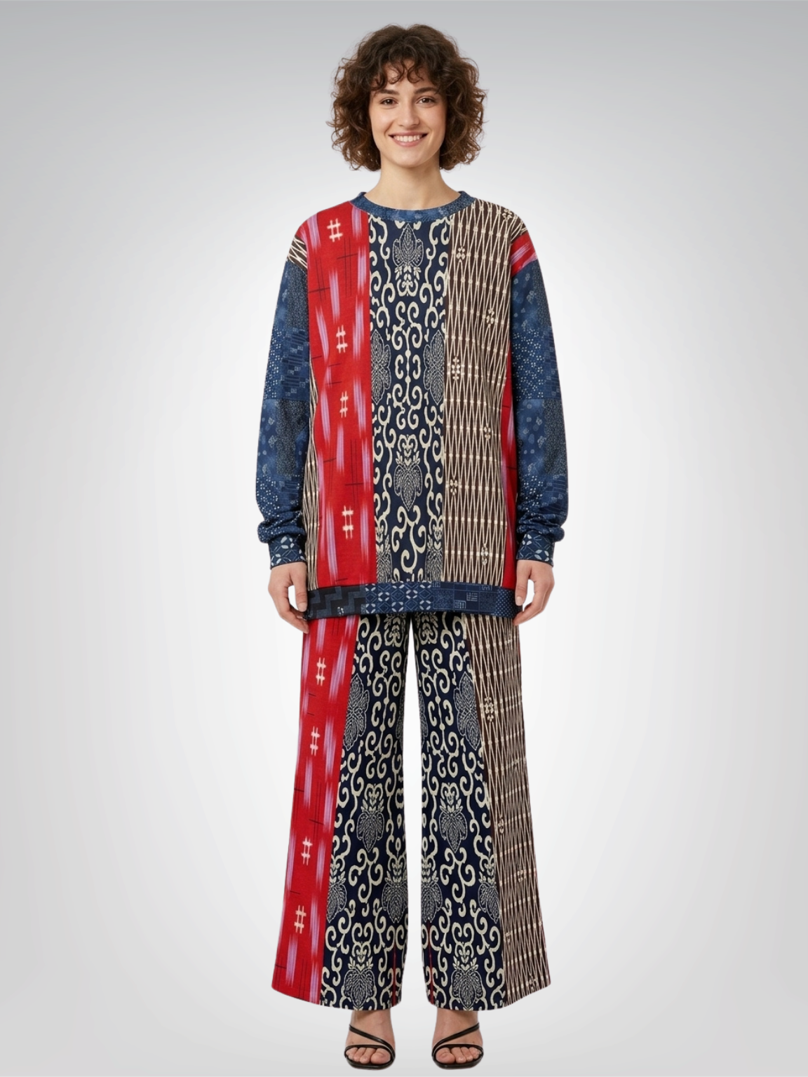 Indigo Edo Kabuki Patchwork Unisex Sweatshirt (Gold Label)