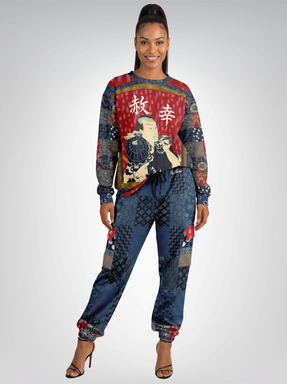 Indigo Edo Kabuki Red Warrior in Kanji Unisex Sweatshirt (Gold Label)