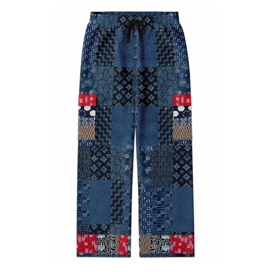 Indigo Edo Kabuki Warrior Patchwork Cargo Pants