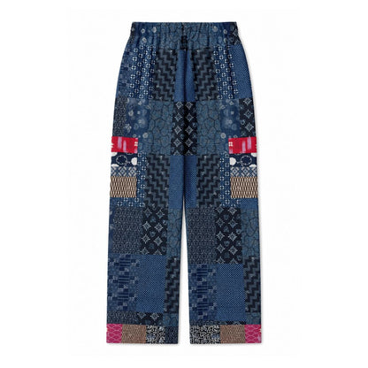 Indigo Edo Kabuki Warrior Patchwork Cargo Pants