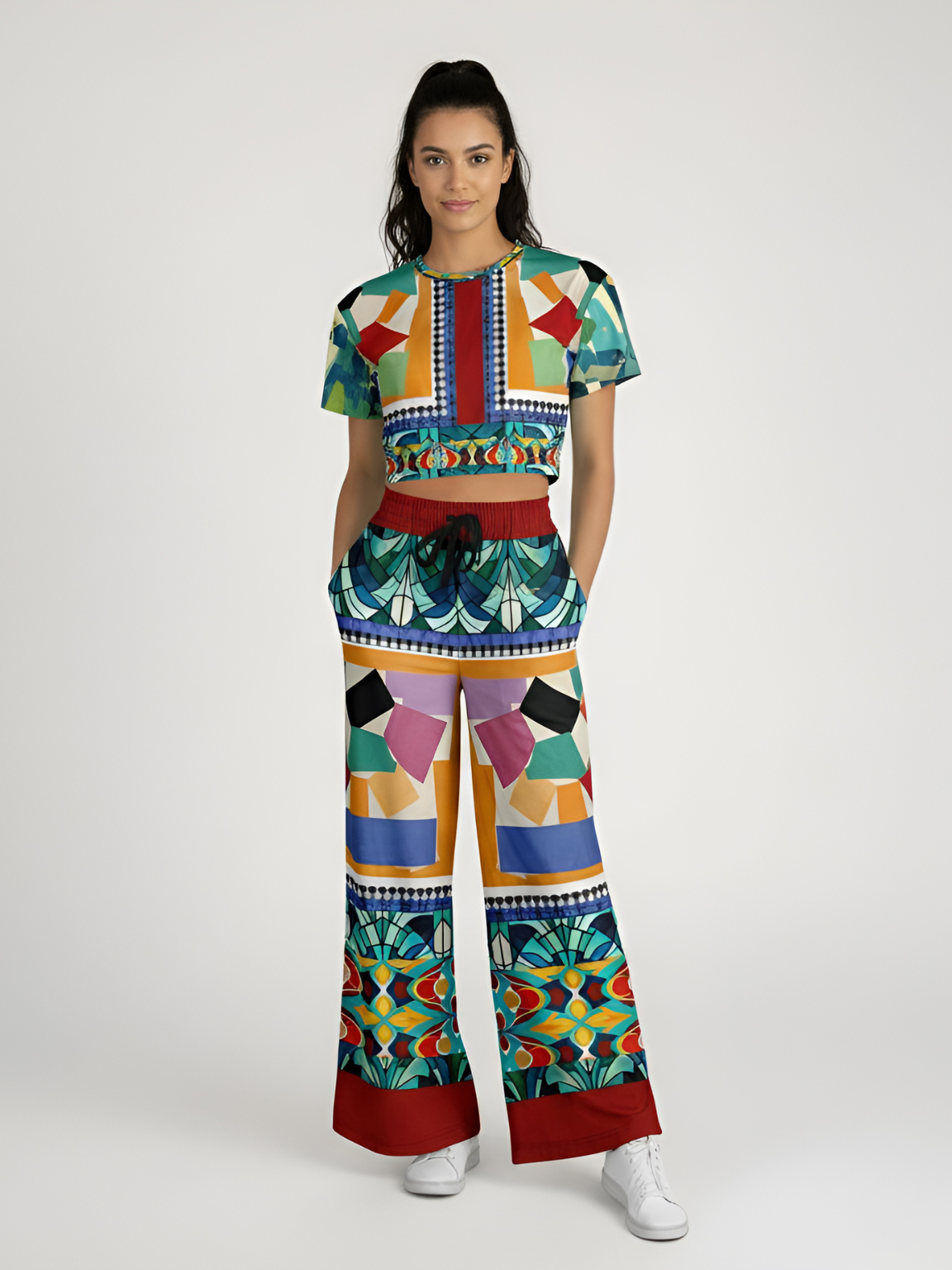 Interior Salon with Forget-Me-Nots in Full Glory Eco-Poly Wide Leg Pants