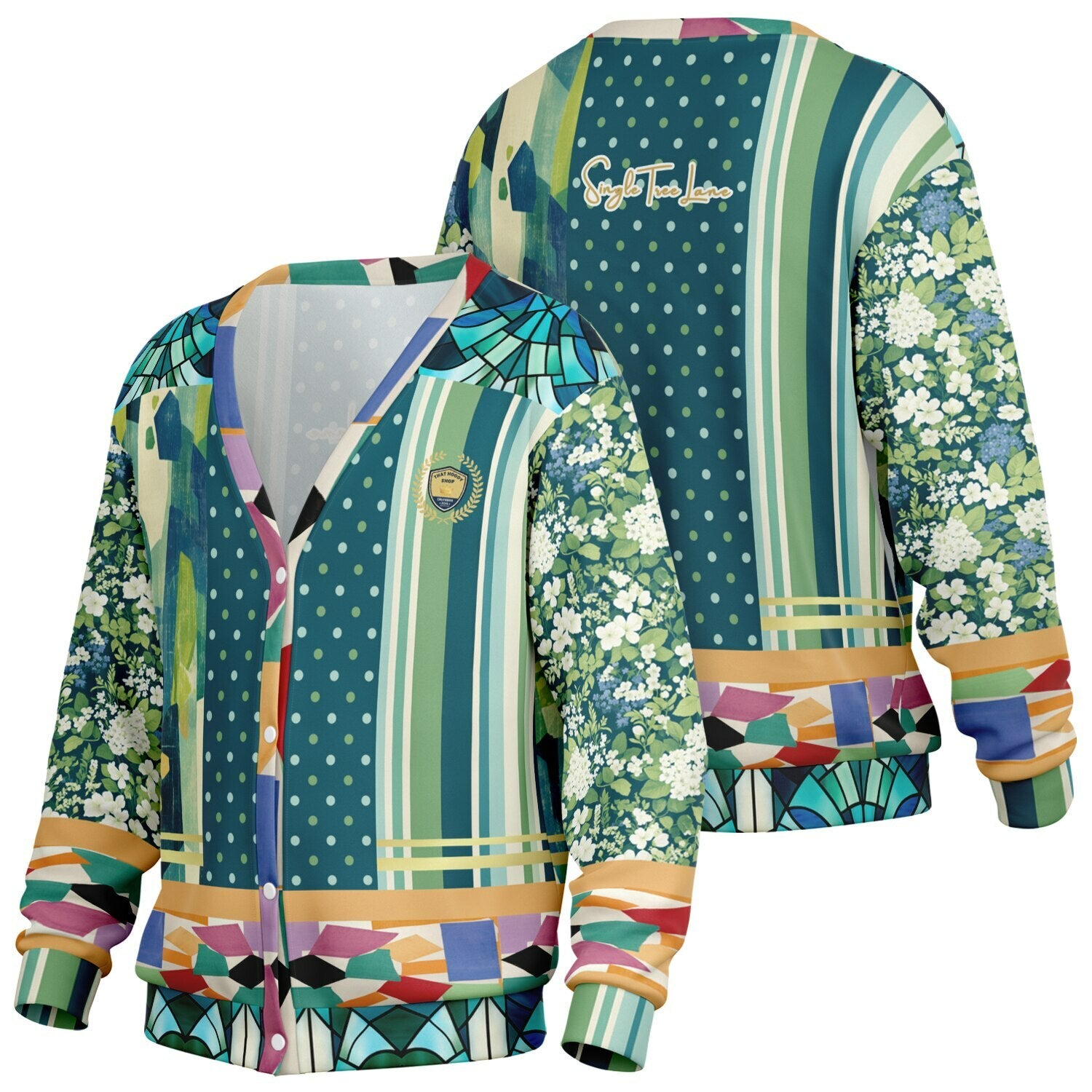 Interior Salon with Forget-Me-Nots Heavyweight Unisex Cardigan