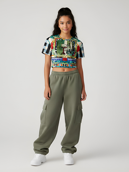 Interior Salon With Forget-Me-Nots Eco-Poly Short Sleeve Cropped Pullover