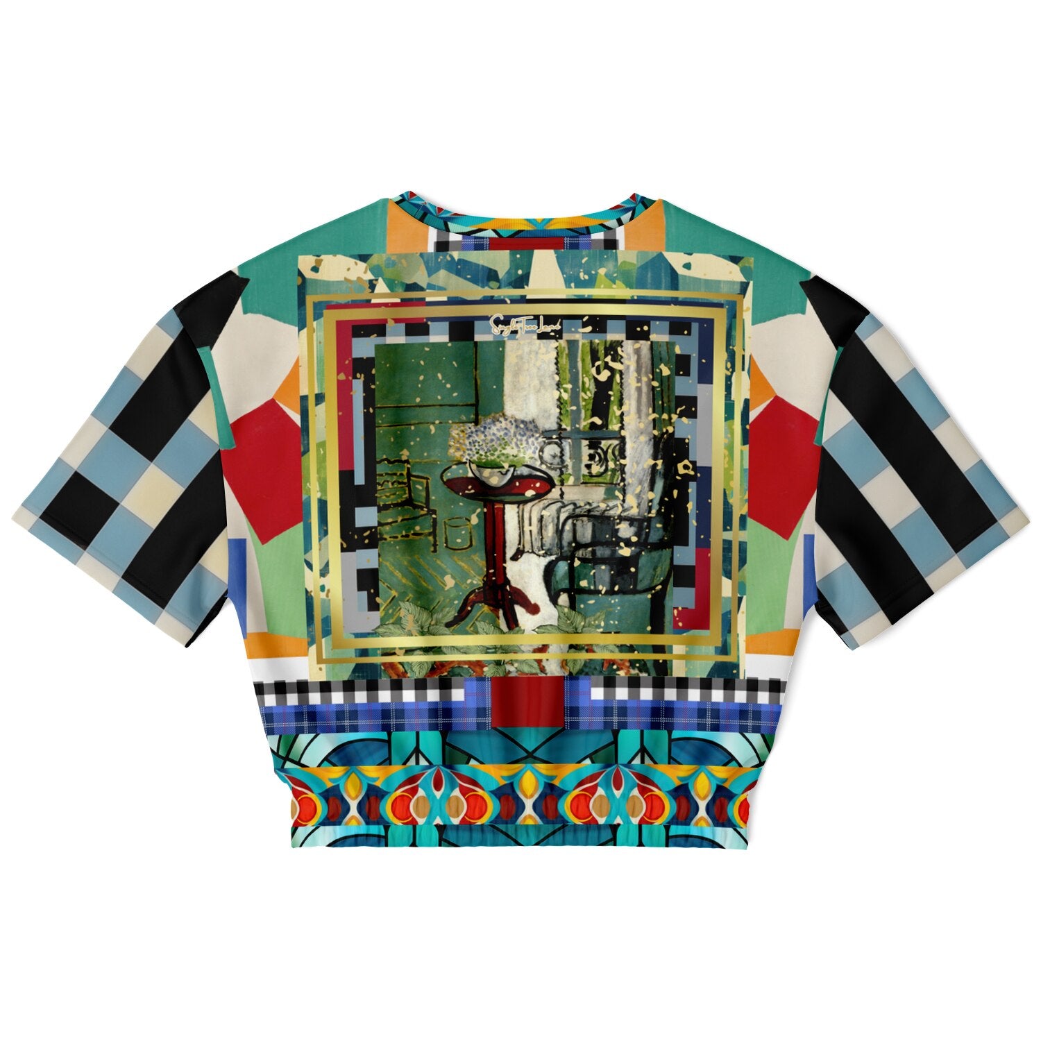 Interior Salon With Forget-Me-Nots Eco-Poly Short Sleeve Cropped Pullover