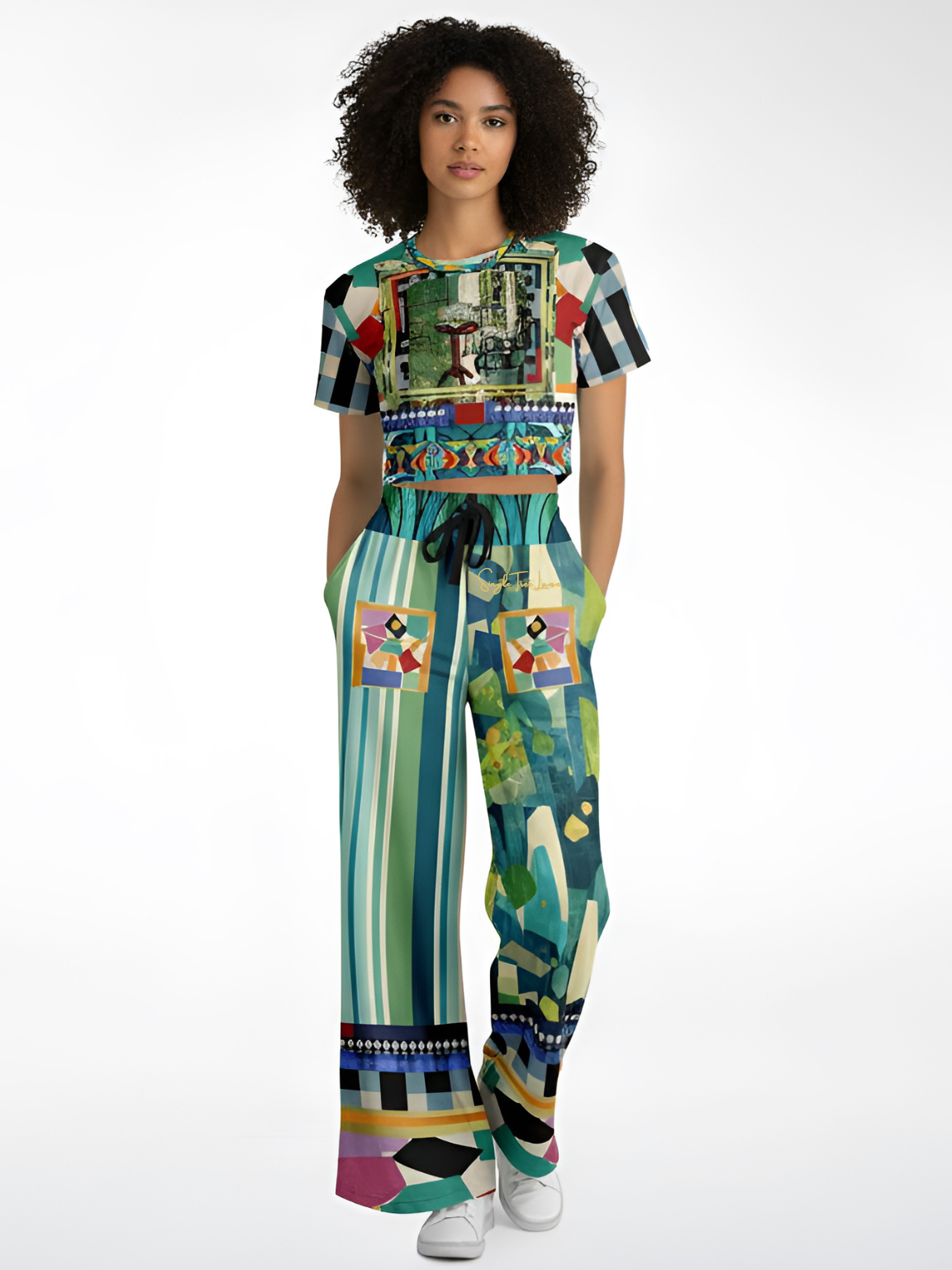 Interior Salon with Forget-Me-Nots Sarsaparilla Eco-Poly Wide Leg Pants