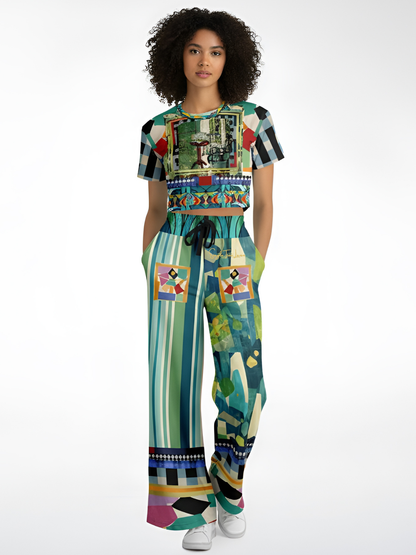 Interior Salon with Forget-Me-Nots Sarsaparilla Eco-Poly Wide Leg Pants