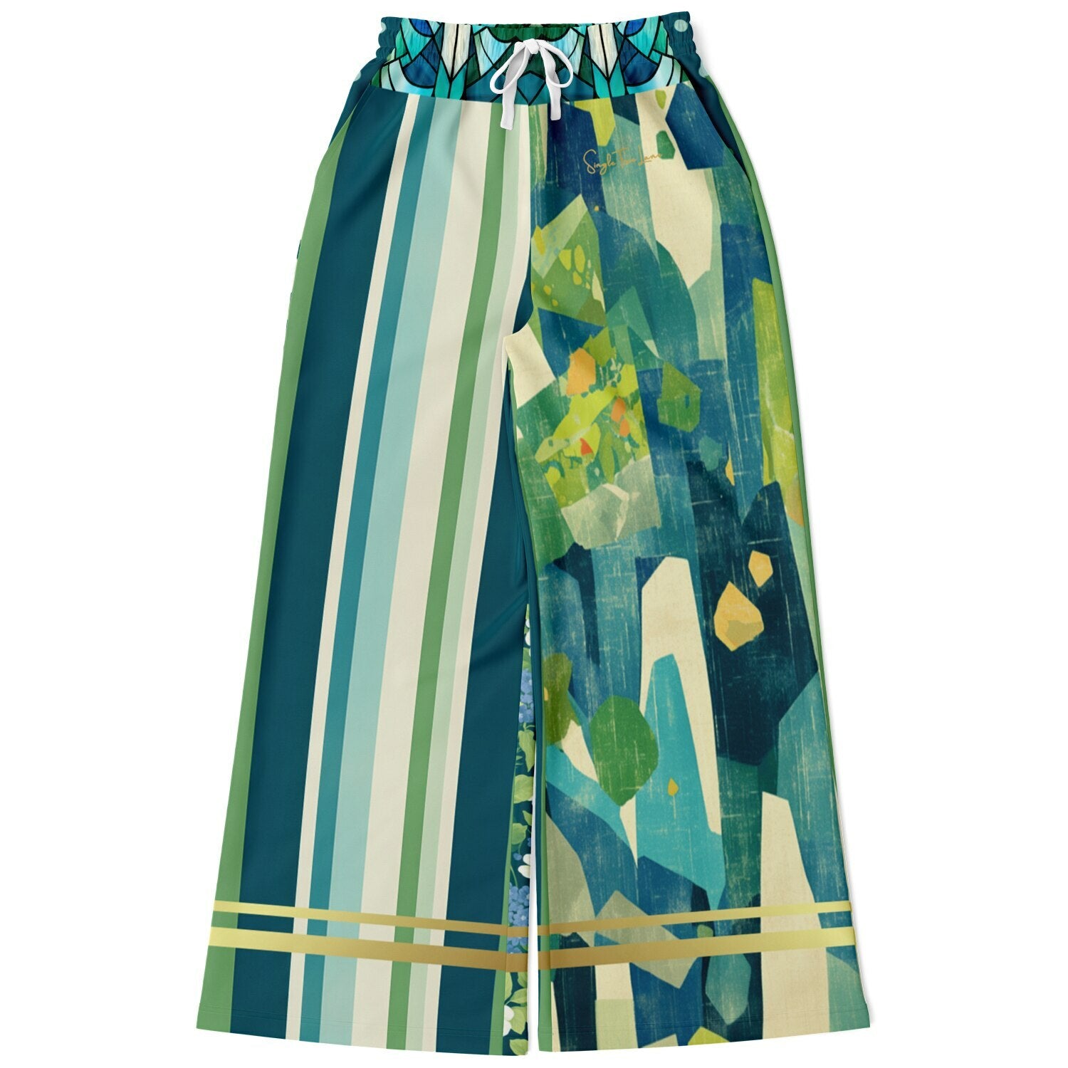 Interior Salon with Forget-Me-Nots Eco-Poly Wide Leg Pants