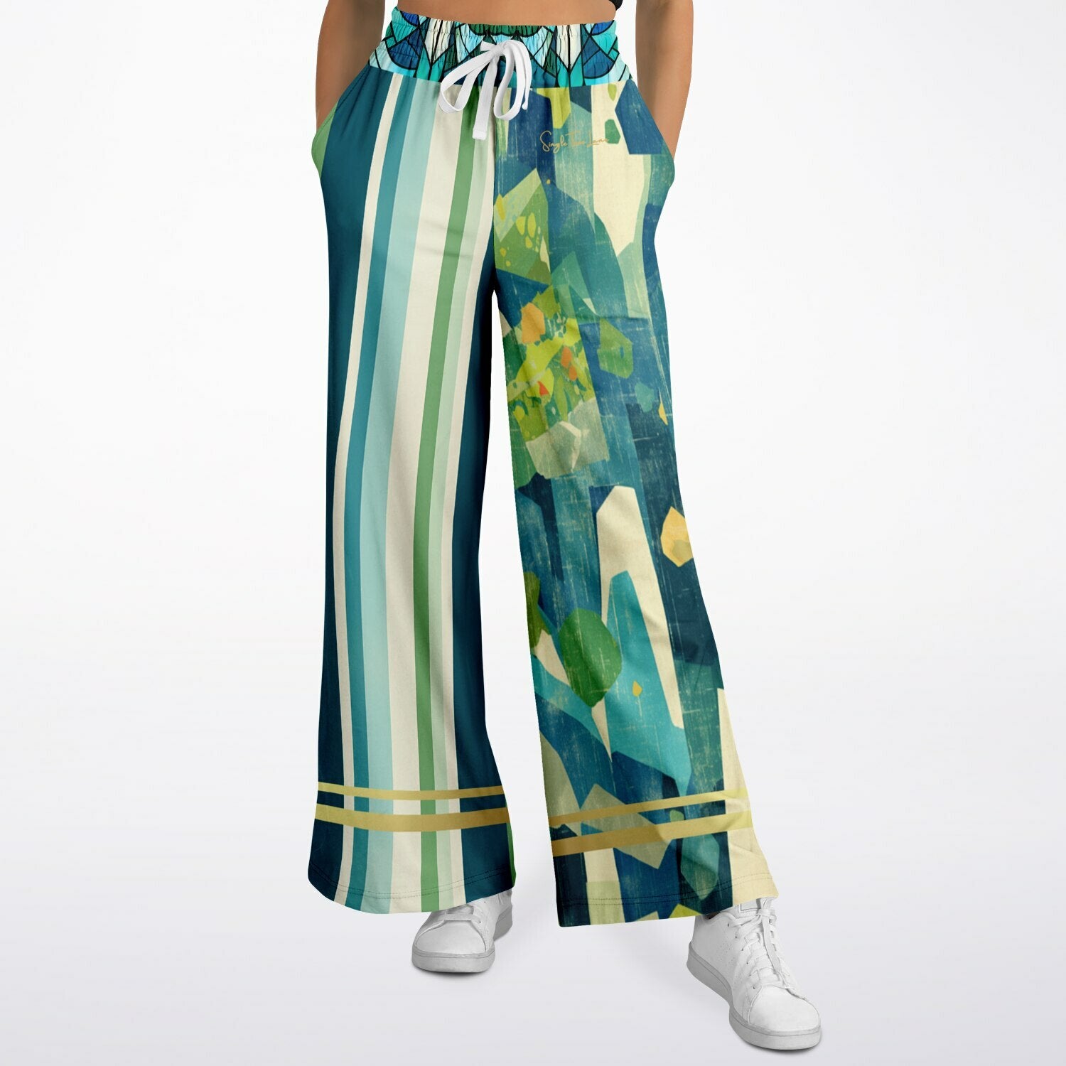 Interior Salon with Forget-Me-Nots Eco-Poly Wide Leg Pants