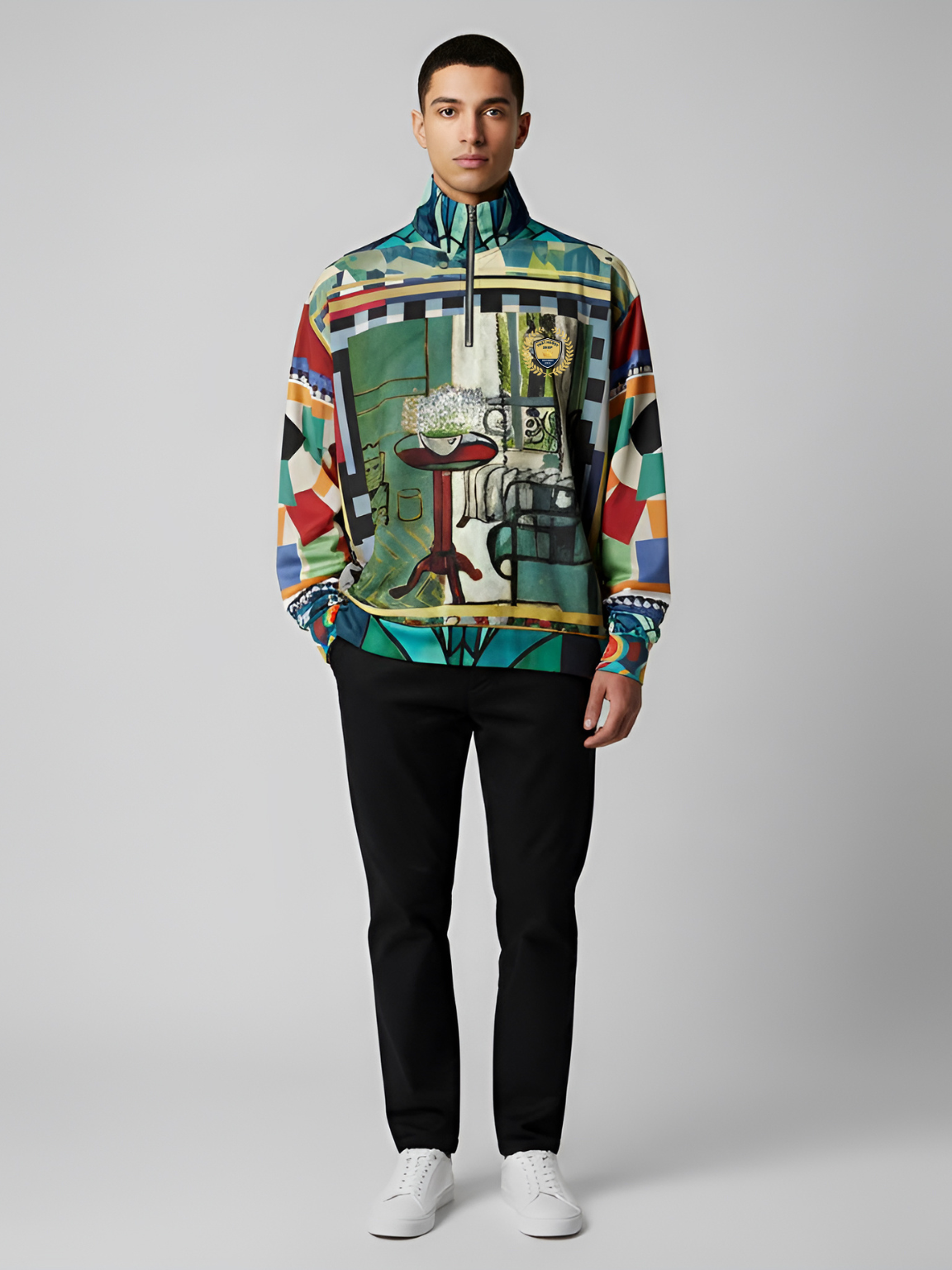 Interior Salon with Forget-Me-Nots Heavyweight Oversized Quarter Zip Sweatshirt