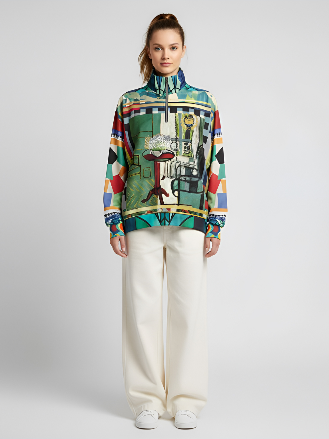 Interior Salon with Forget-Me-Nots Heavyweight Oversized Quarter Zip Sweatshirt