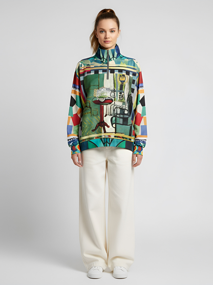 Interior Salon with Forget-Me-Nots Heavyweight Oversized Quarter Zip Sweatshirt