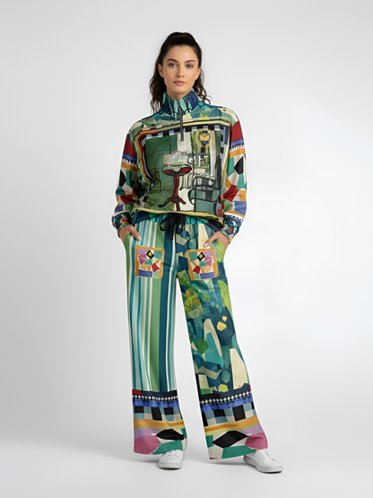 Interior Salon with Forget-Me-Nots Heavyweight Oversized Quarter Zip Sweatshirt