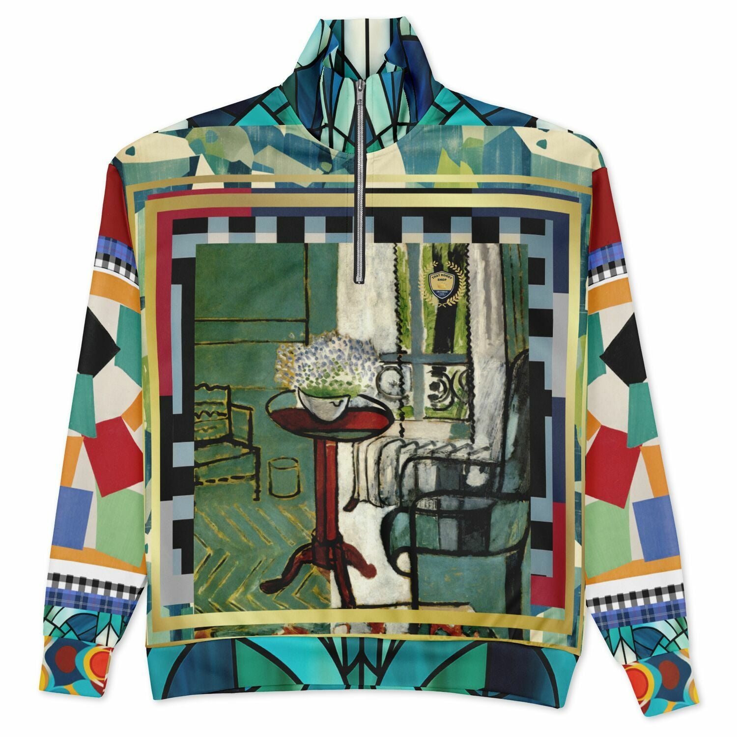 Interior Salon with Forget-Me-Nots Heavyweight Oversized Quarter Zip Sweatshirt