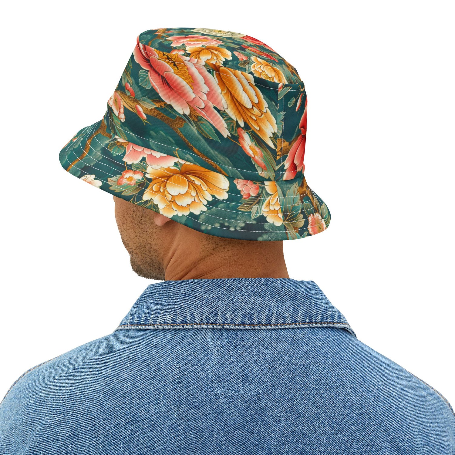 Japanese Garden in Green Vibrant Floral Print Bucket Hat