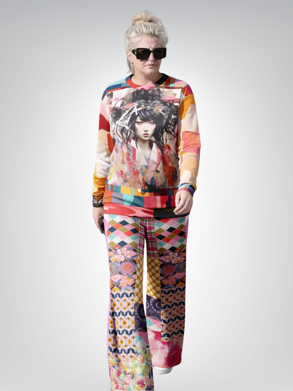 Bahama Mama Pink Floral Patchwork Eco-Poly Wide Leg Pants