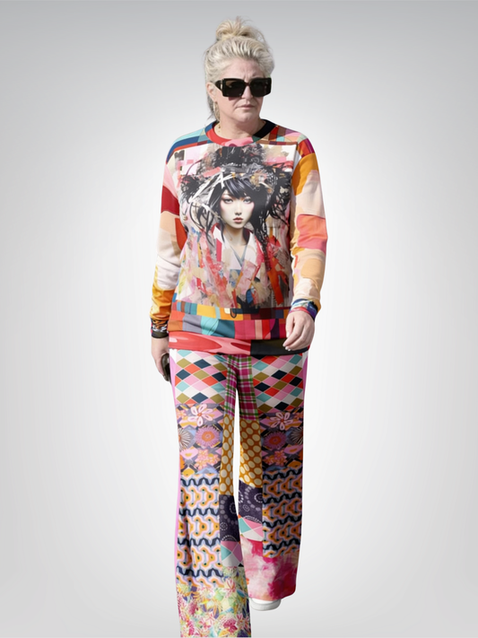 Bahama Mama Pink Floral Patchwork Eco-Poly Wide Leg Pants