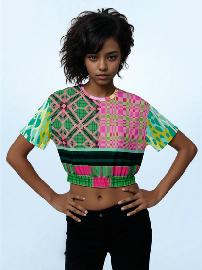 Kelly is So Very Plaid Eco-Poly Short Sleeve Cropped Pullover