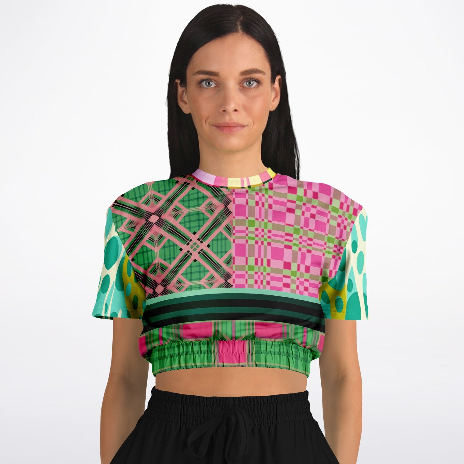 Kelly is So Very Plaid Eco-Poly Short Sleeve Cropped Pullover