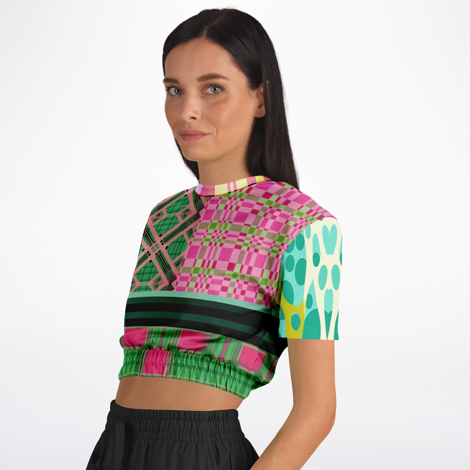 Kelly is So Very Plaid Eco-Poly Short Sleeve Cropped Pullover