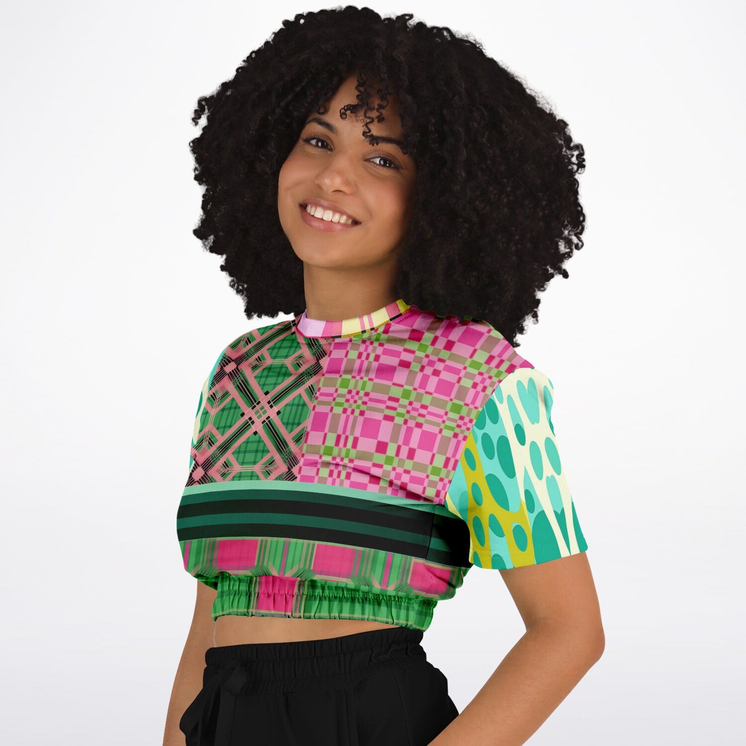 Kelly is So Very Plaid Eco-Poly Short Sleeve Cropped Pullover