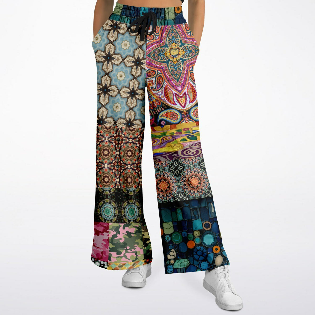 Koi Among the Stones in Painted Pond Eco-Poly Wide Leg Pants