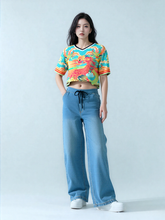 The Koi Dragon Eco-Poly V-neck Crop Jersey