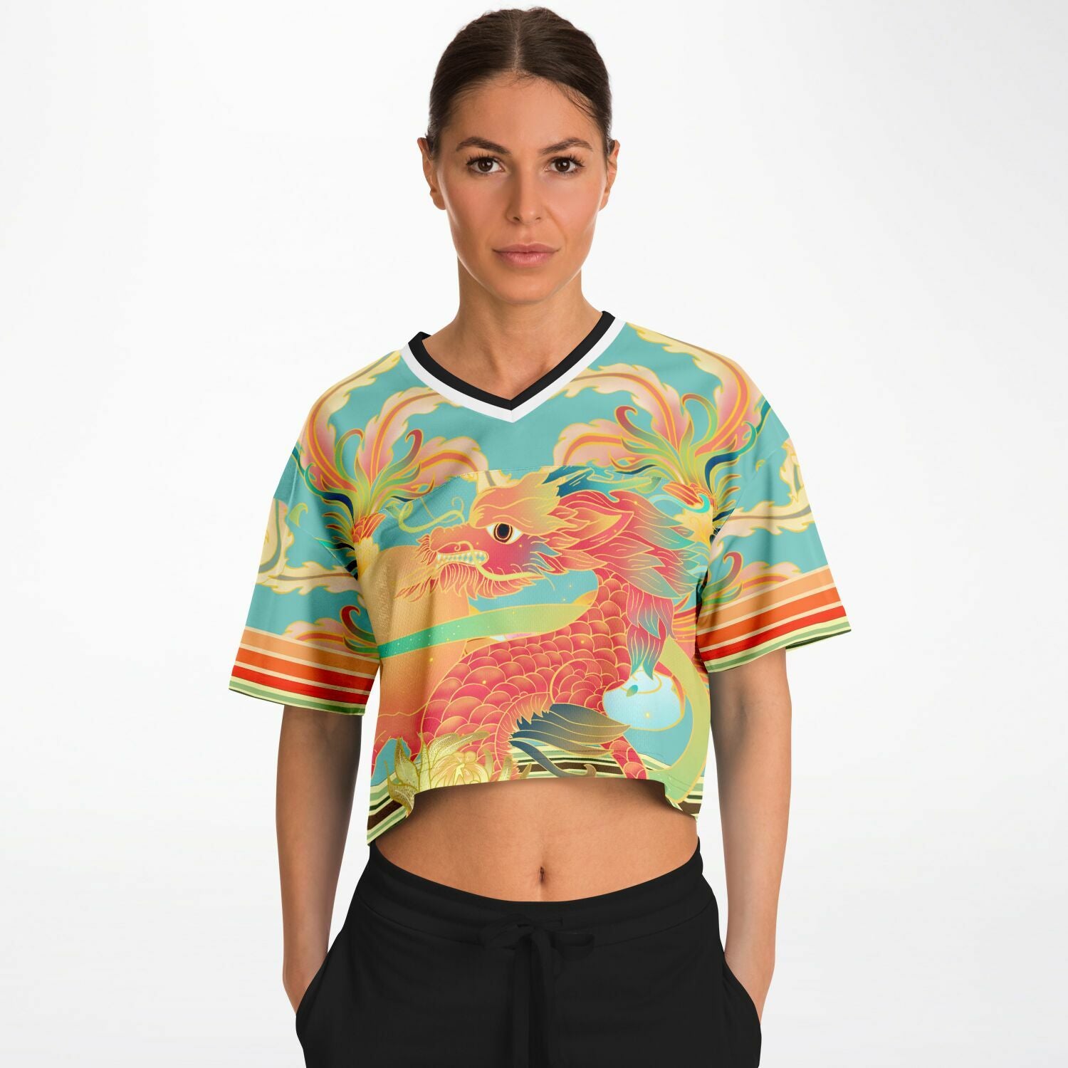 The Koi Dragon Eco-Poly V-neck Crop Jersey