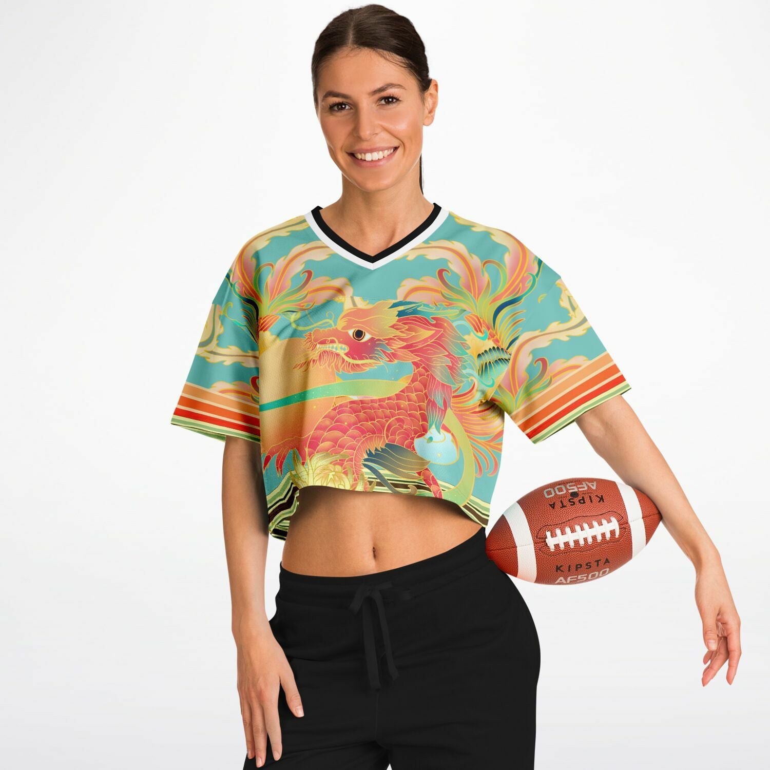 The Koi Dragon Eco-Poly V-neck Crop Jersey