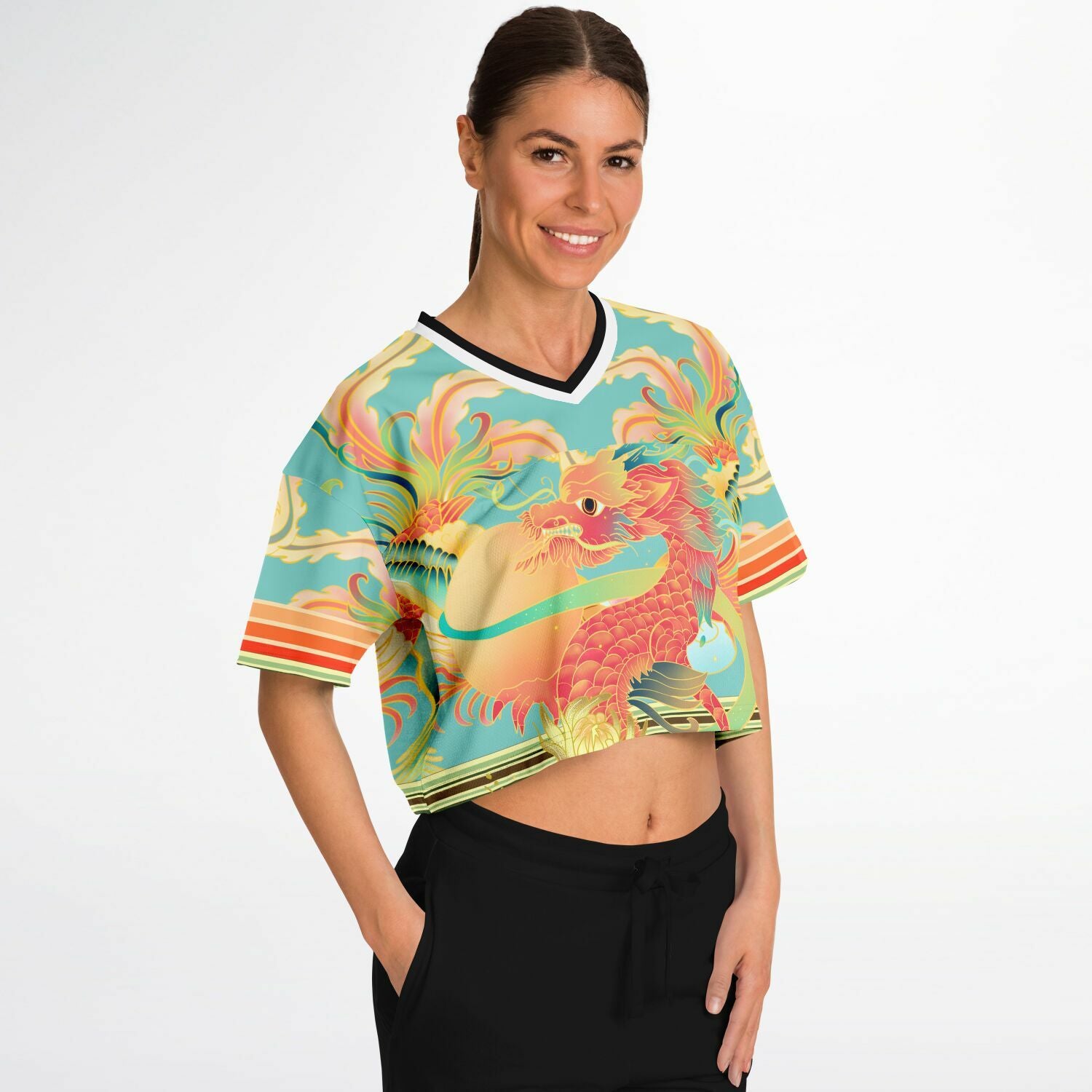 The Koi Dragon Eco-Poly V-neck Crop Jersey