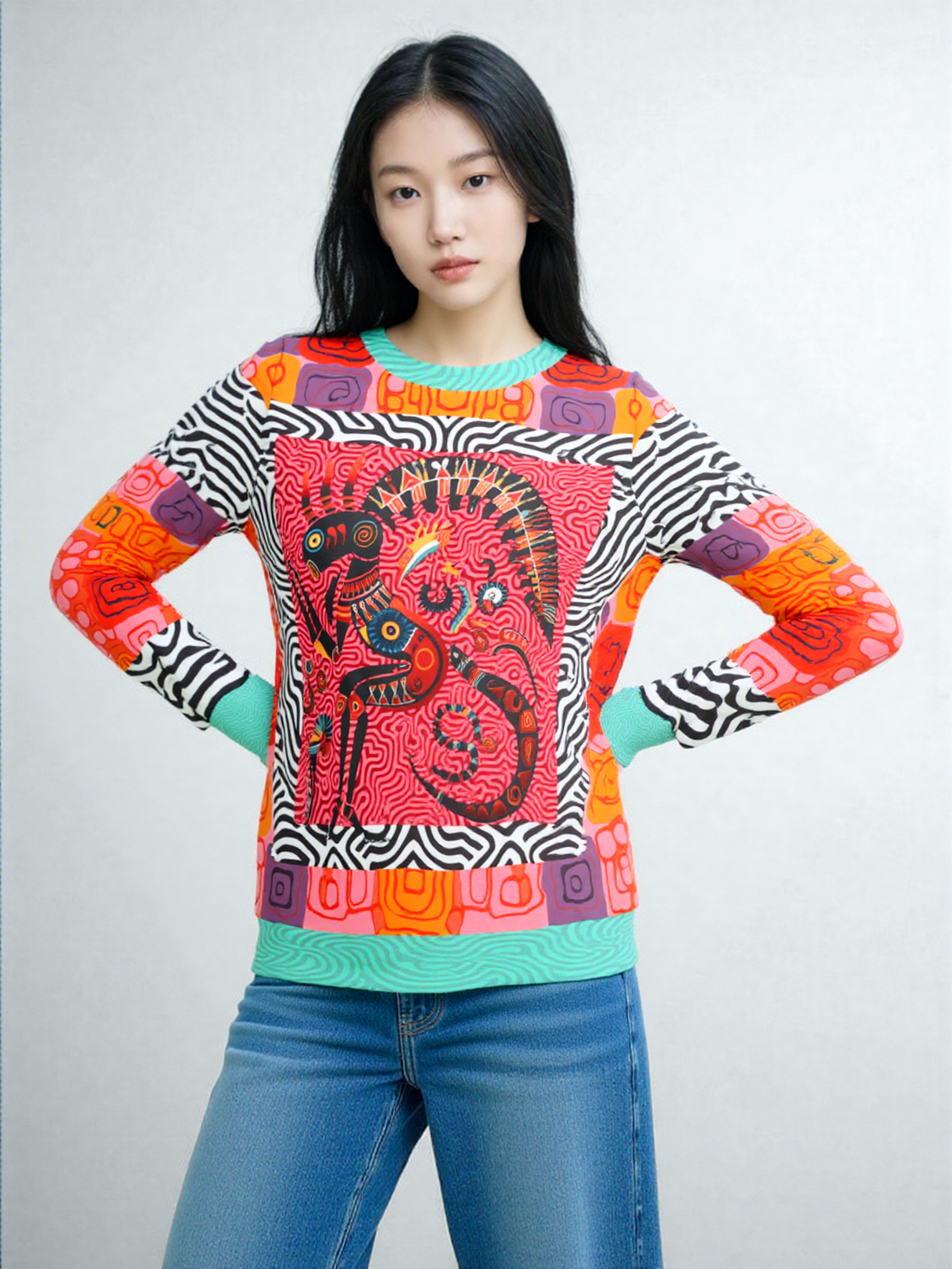 Kokopelli in Abstract Abundance Unisex Sweatshirt (Gold Label)