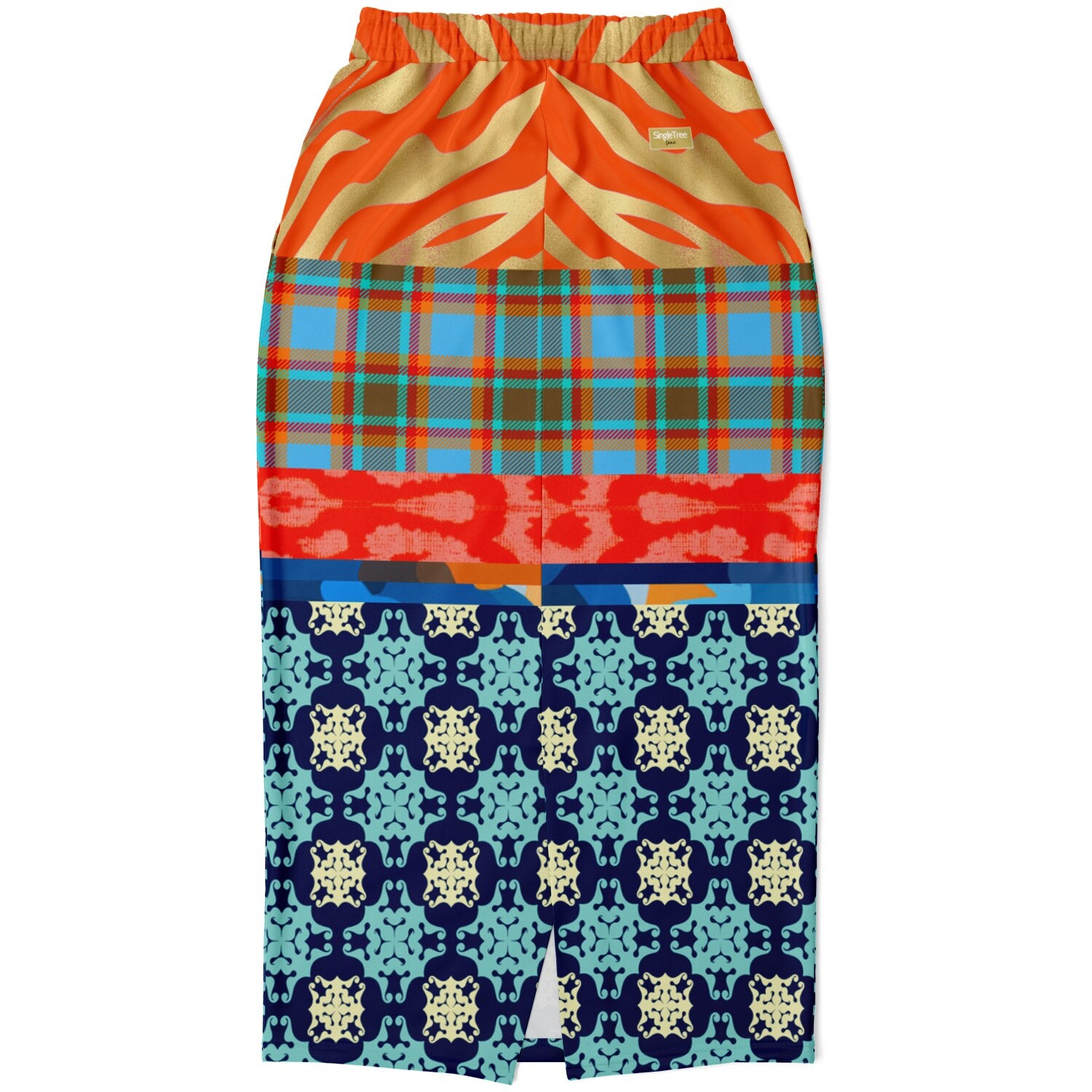 Lady in Blue and Orange Patchwork Eco-Poly Long Pocket Skirt