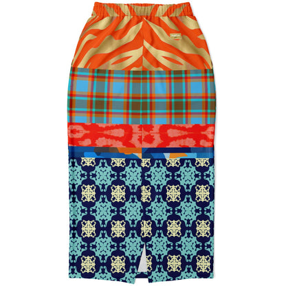 Lady in Blue and Orange Patchwork Eco-Poly Long Pocket Skirt