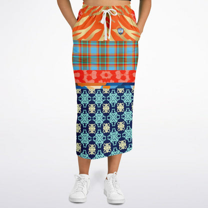 Lady in Blue and Orange Patchwork Eco-Poly Long Pocket Skirt