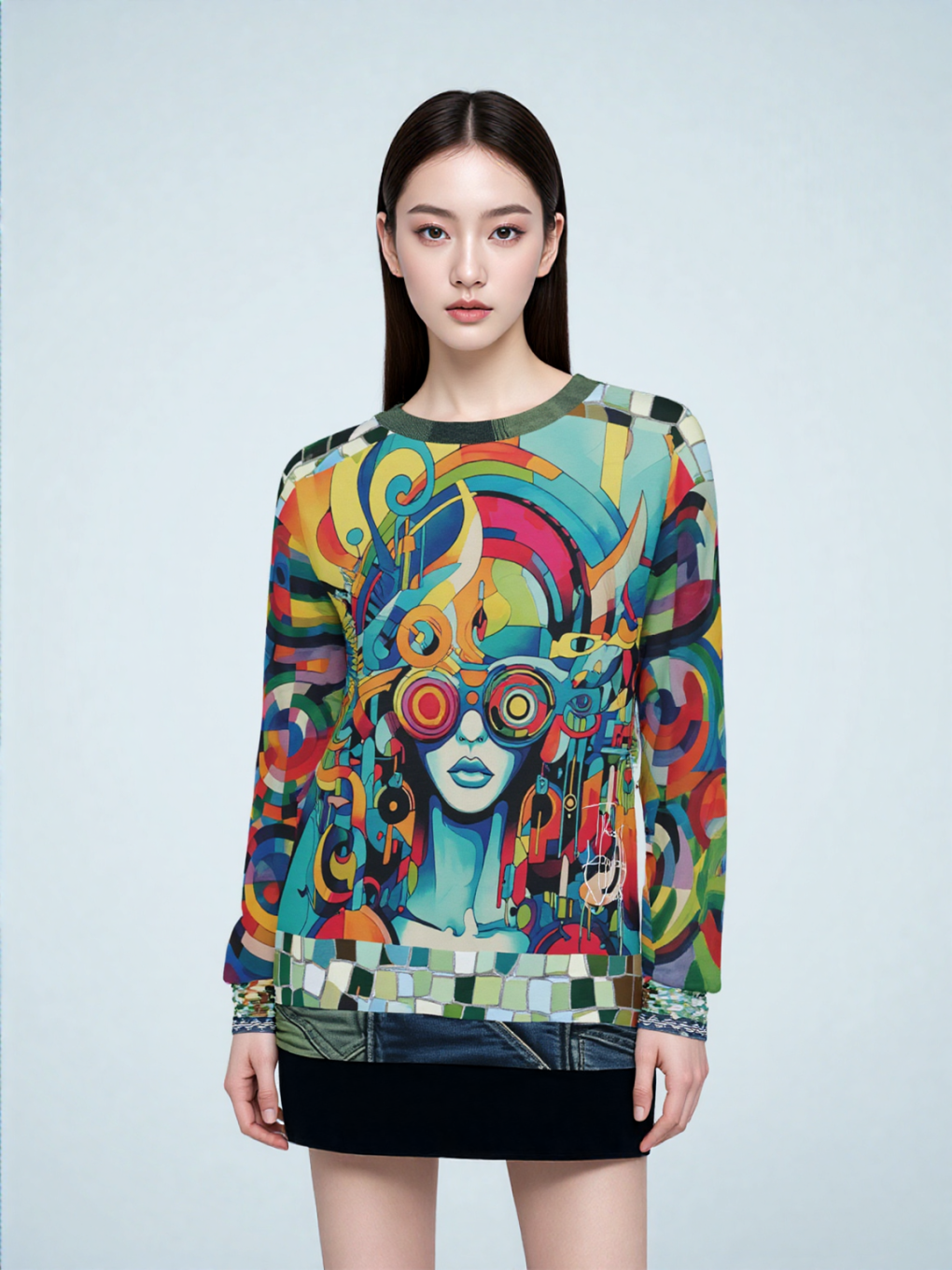 Lady Liberty of Galactica Geometric Mosaic Pattern Unisex Sweatshirt (Gold Label)